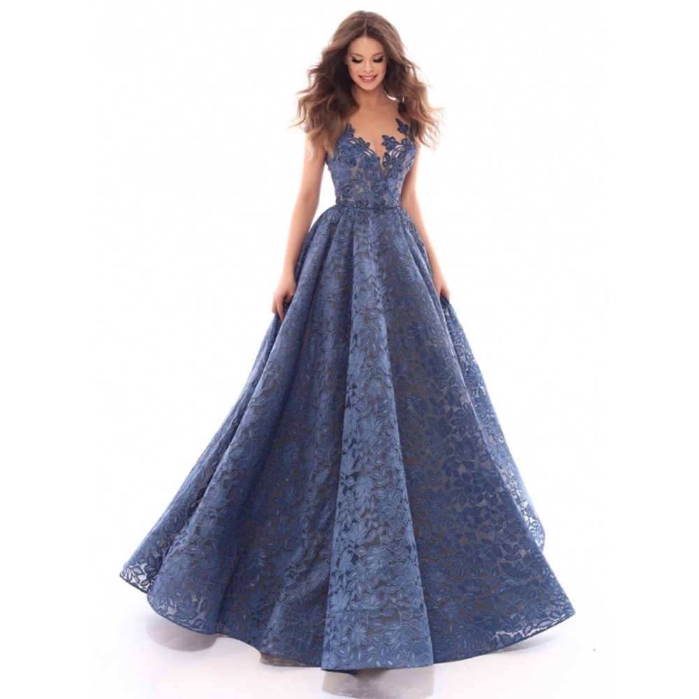 Tarik Ediz blue lace prom / evening dress